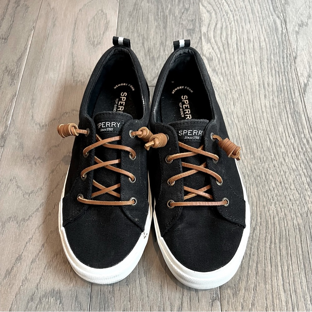 Sperry Pier Wave Canvas Shoes in Black, Size 8.5